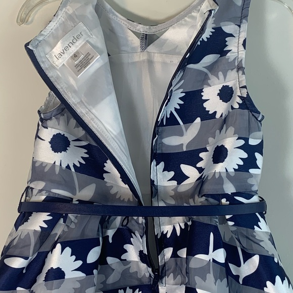 Girl size 4 Navy & White flower tank dress w/ belt underneath tulle formal - Picture 5 of 8